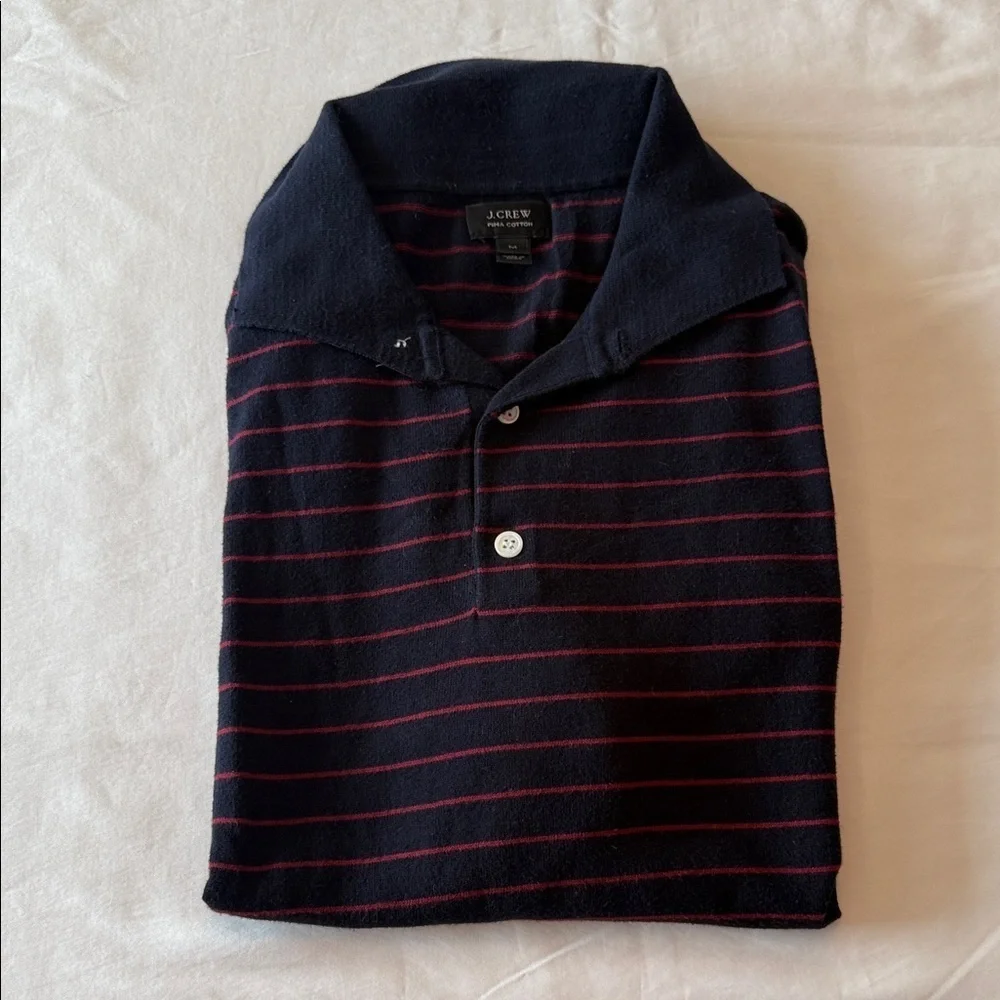 J. Crew Navy and Red Striped Italian Polo Shirt